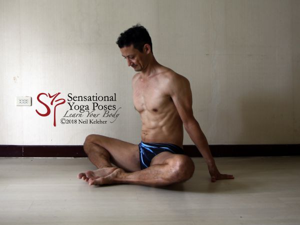 Bound angle pose with feet turned upwards with the aid of tibialis posterior. Bound angle pose with feet turned upwards with the aid of tibialis posterior. Neil Keleher. Sensational Yoga Poses.