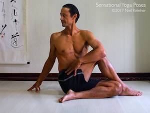 Ardha matsyendrasana yoga pose,  Neil Keleher, Sensational Yoga Poses.