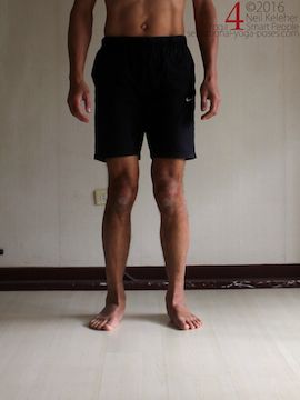 Shins rotated internally so that inner arches of feet flatten and inner edges of heels press down. Shins rotated internally so that inner arches of feet flatten and inner edges of heels press down. Neil Keleher. Sensational Yoga Poses.