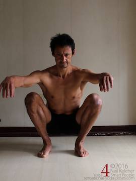 Shins rotated outwards in deep squat. Shins rotated outwards in deep squat. Neil Keleher. Sensational Yoga Poses.