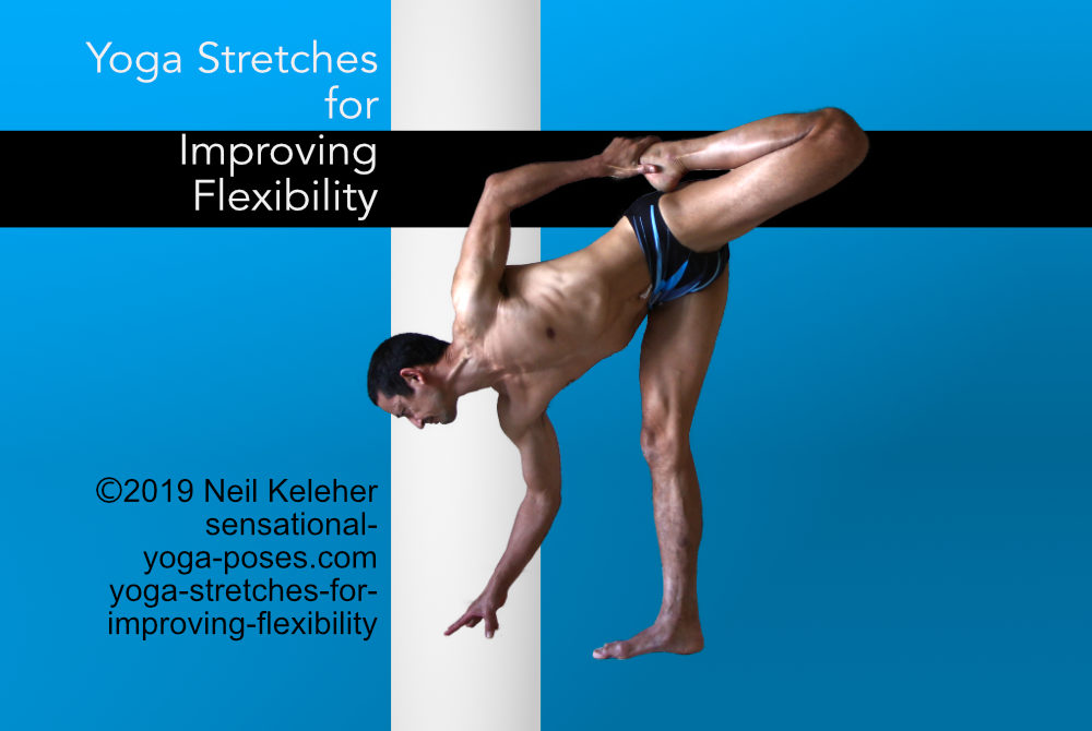 Yoga stretches for improving flexibility. Yoga stretches for improving flexibility. Dancer Standing quad and hamstring stretch variation, Neil Keleher, Sensational Yoga Poses.